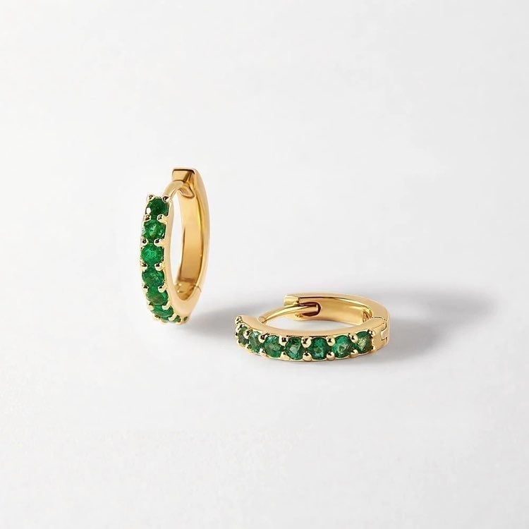 SALE! 14K Gold Emerald Pave Huggie Hoop Earrings, NWT