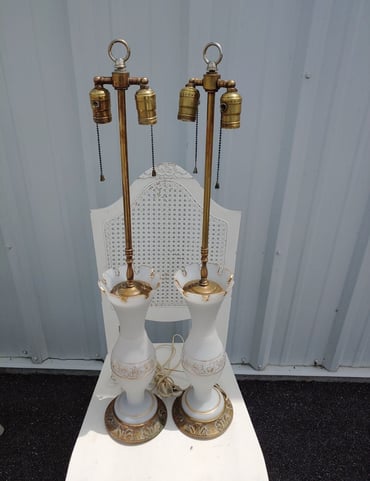 Antique Opaline and Brass Lamps