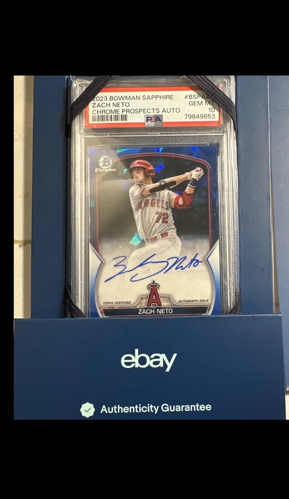 Zach Neto RC Auto 2023 Bowman Sapphire Chrome Prospects PSA 10