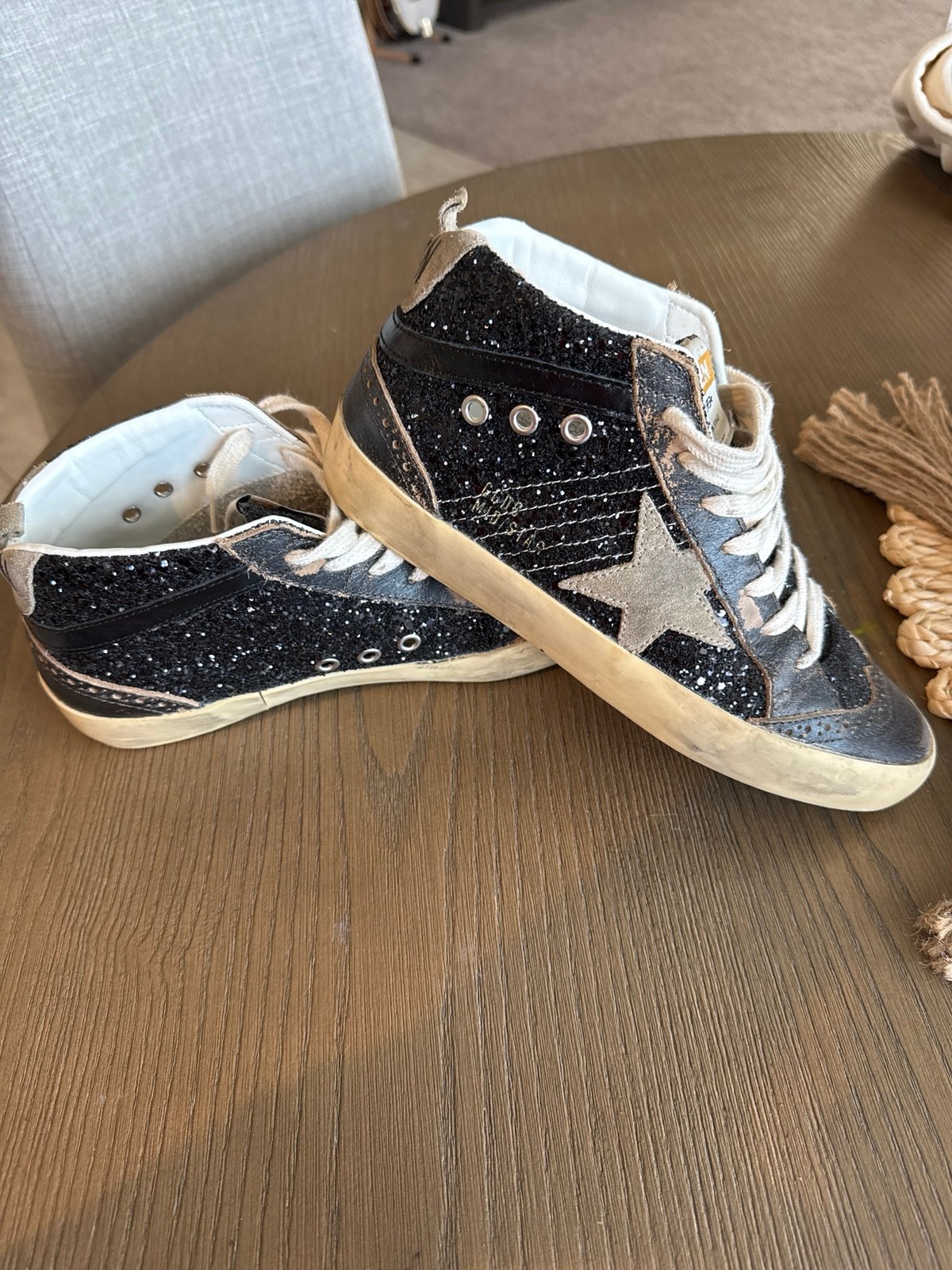Golden Goose Mid Star in Black Glitter size 38