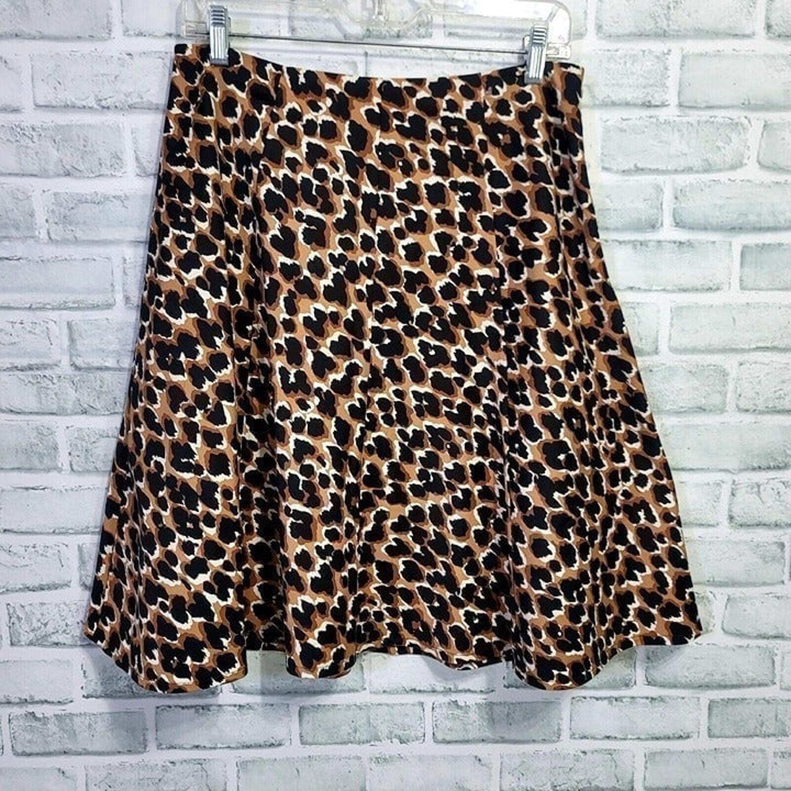 Trina Turk Womens 6 Leopard Animal Print Panels Aline Skirt Knee Length