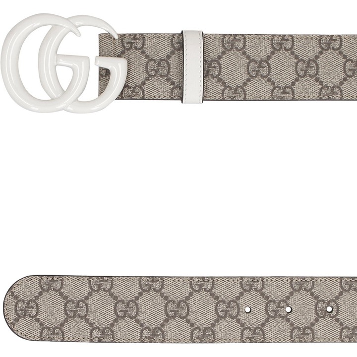 NEW Gucci Beige/White GG Supreme Canvas GG Marmont Buckle Belt 80 CM 32 IN