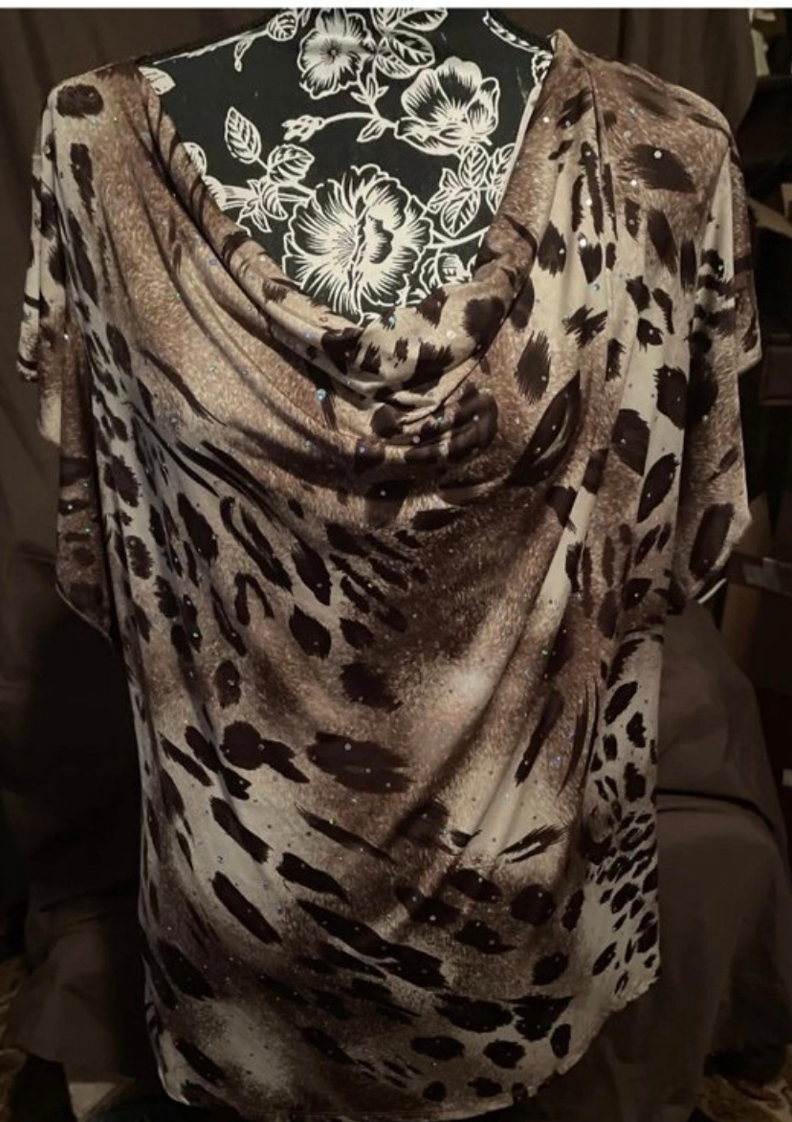 Brittany Black Size XL Womens Sequined Animal Print Blouse 42” Bust 26” Length