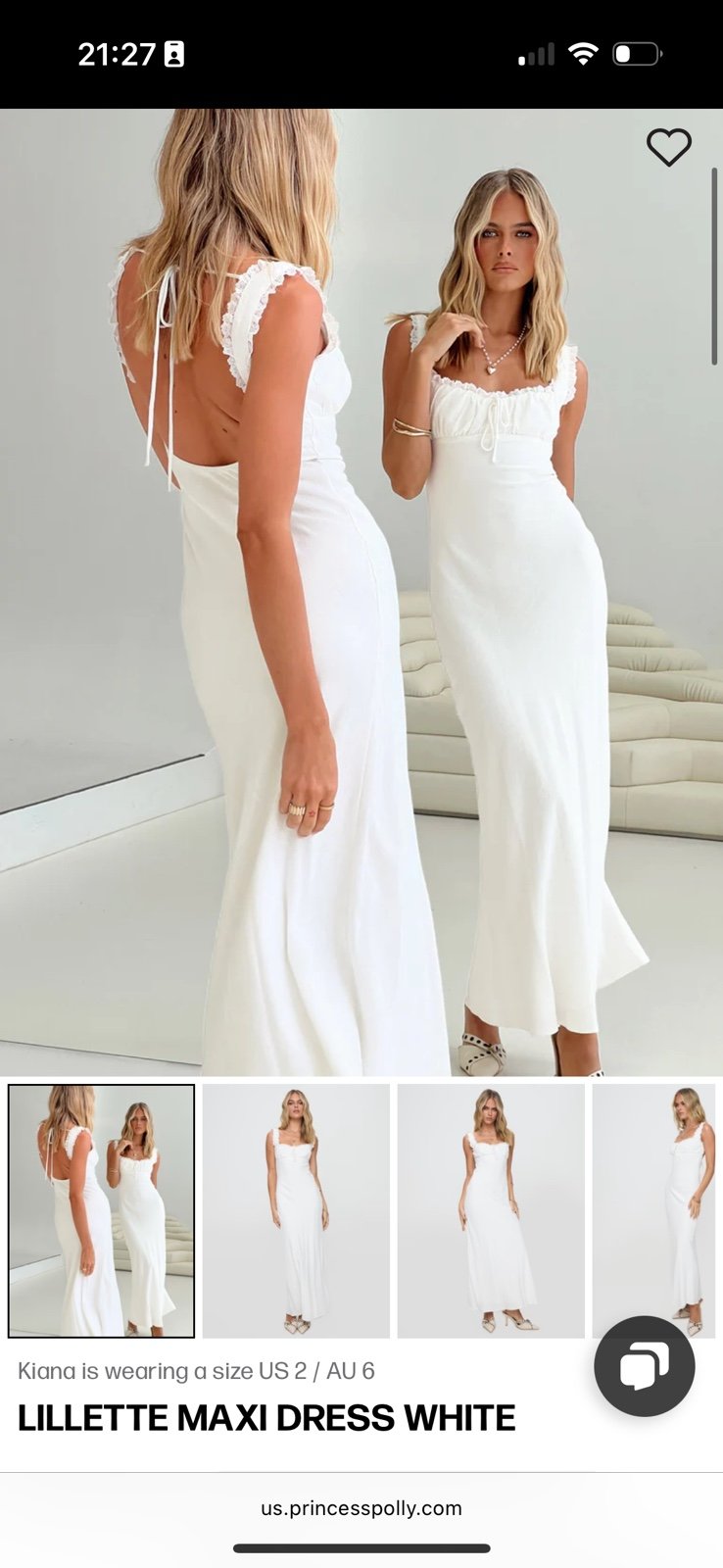 LILLETTE MAXI DRESS WHITE- US 0- Princess Polly