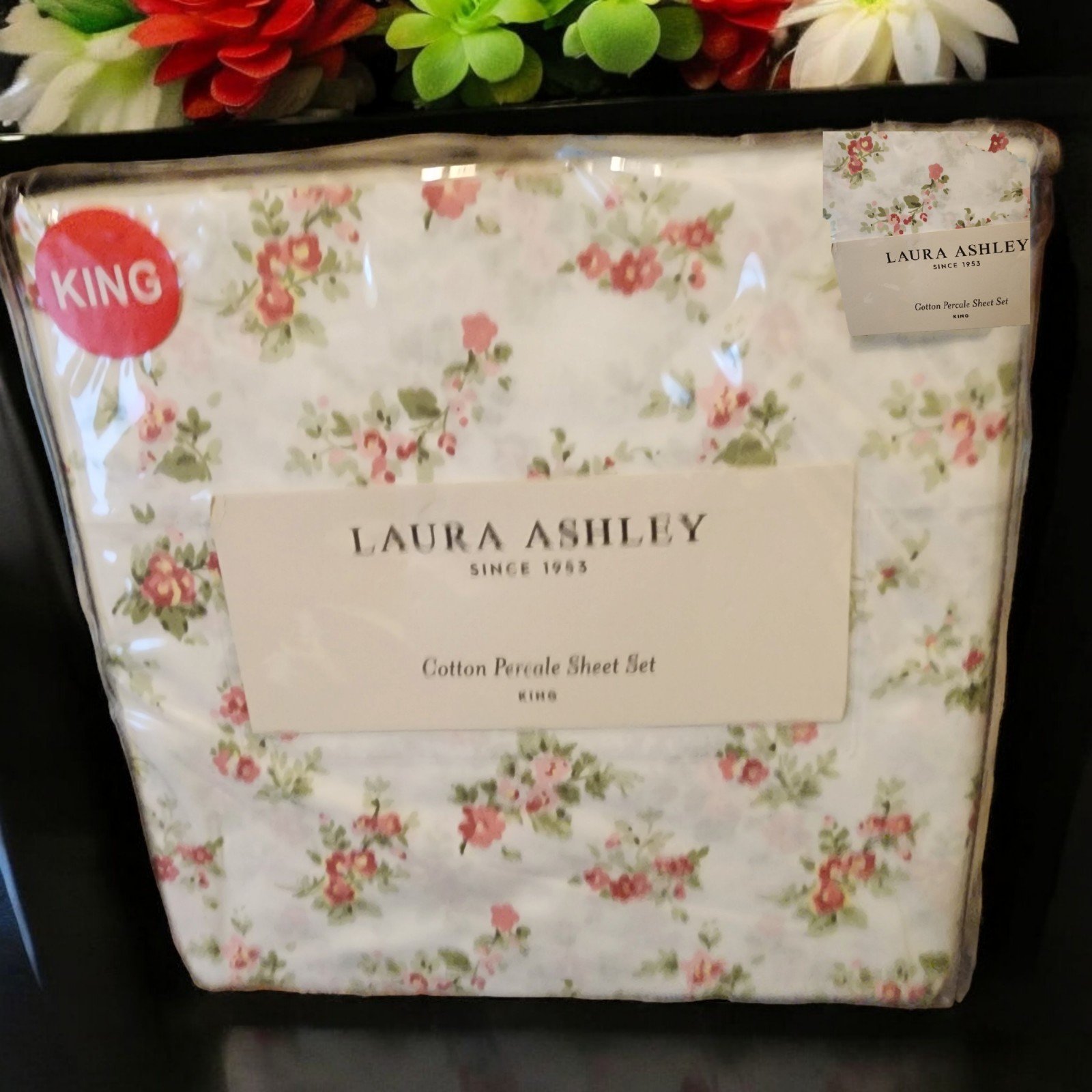 Laura Ashley bedding King Size Pink Floral 4 pc Sheet Set NEW