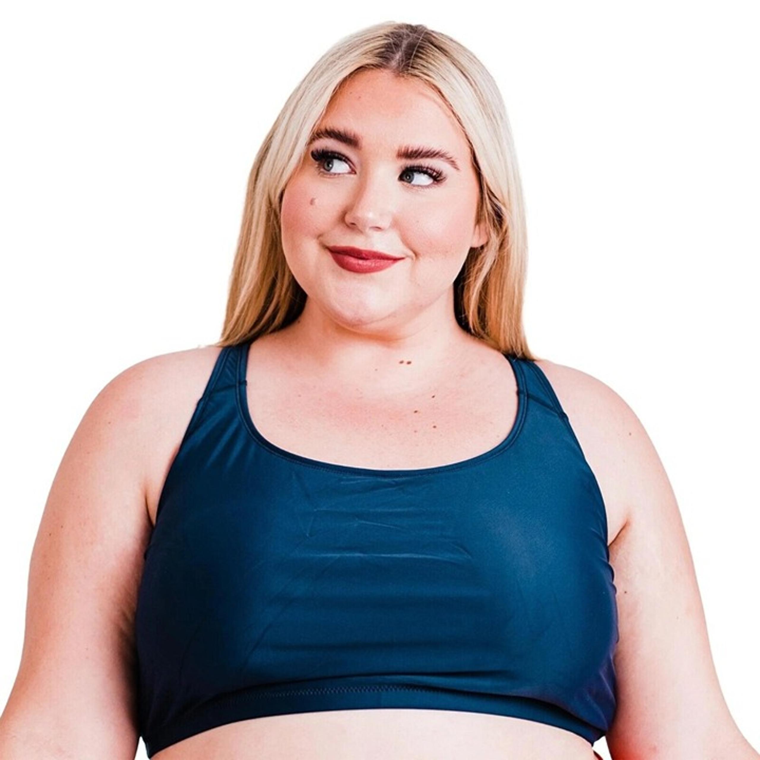 Modli Calypsa Plus Womens Size 3X Navy Blue Racerback Swim Bra w/ Removable Cups