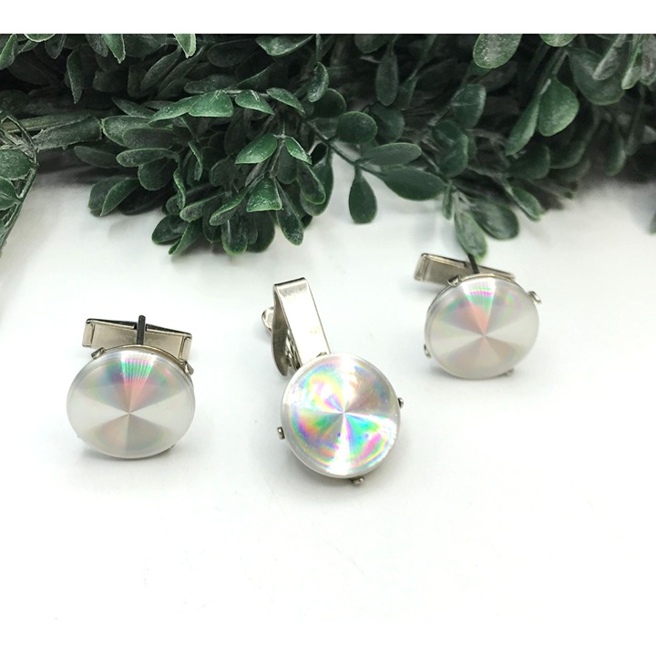Set of cuff links tie clip 1960's Psychedelic sheen