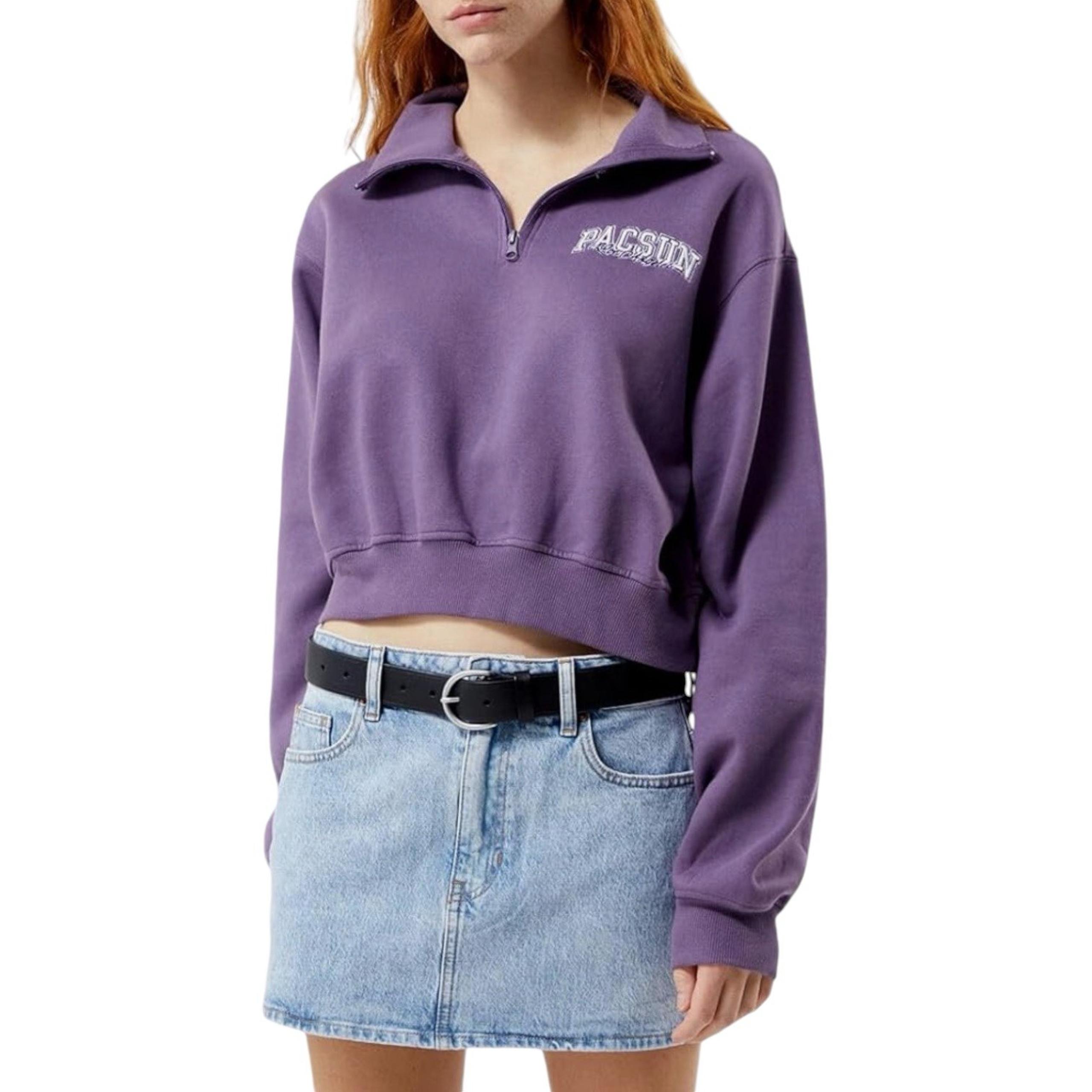 PacSun Women's Los Angeles Half Zip Purple Cropped Sweatshirt size Large