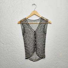 Black silver beaded mesh open knit vest top