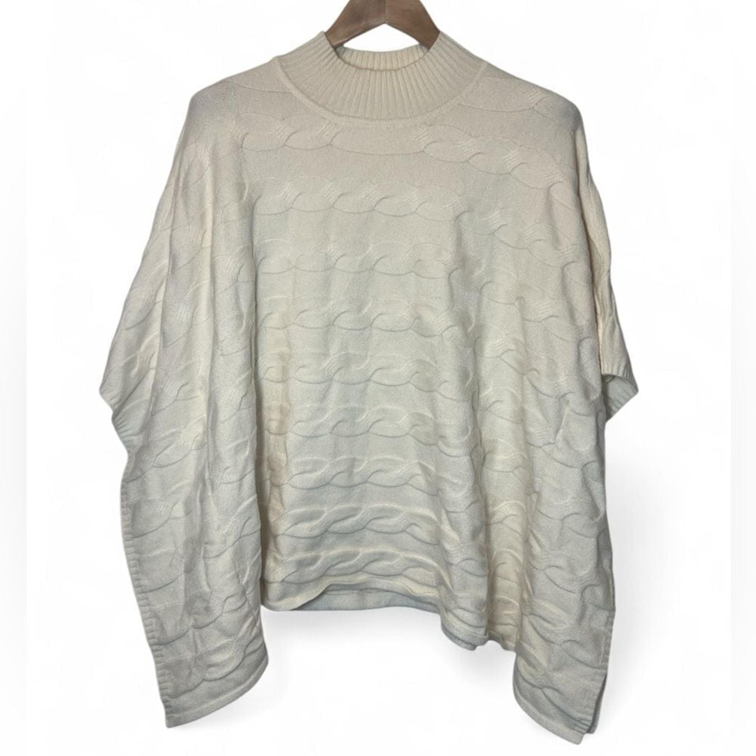 Cyrus Women L Cream Luxuriously Soft Pullover Cable Knit Mock Poncho Sweater
