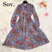 【Excellent Condition】Sov. Floral Print Long Pleated Dress with Bow Tie, Size 36