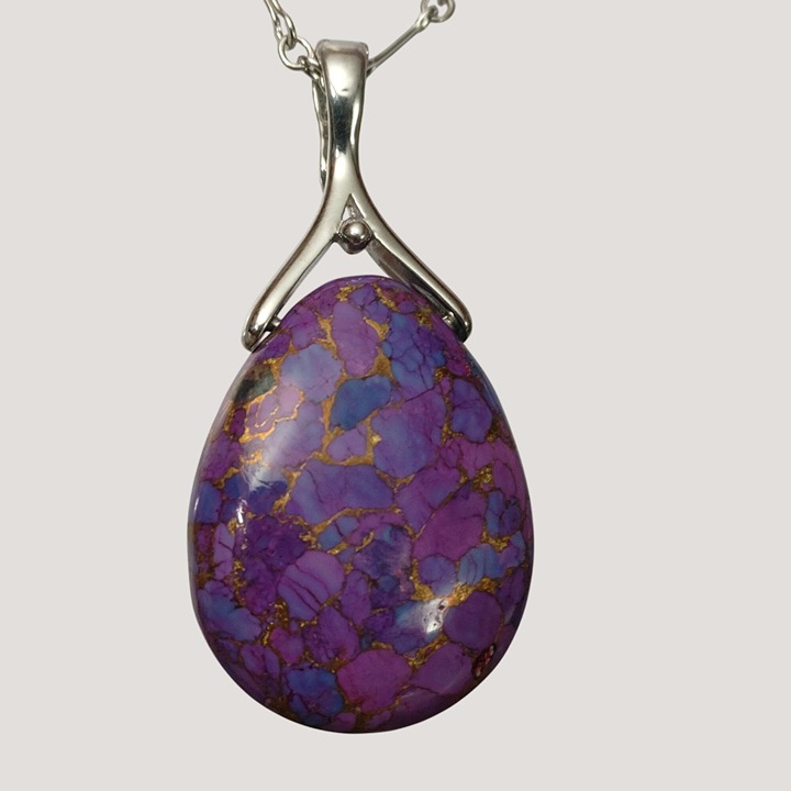 Mojave Cooper Purple Turquoise Pendant 24 inch Necklace 925 Sterling Silver