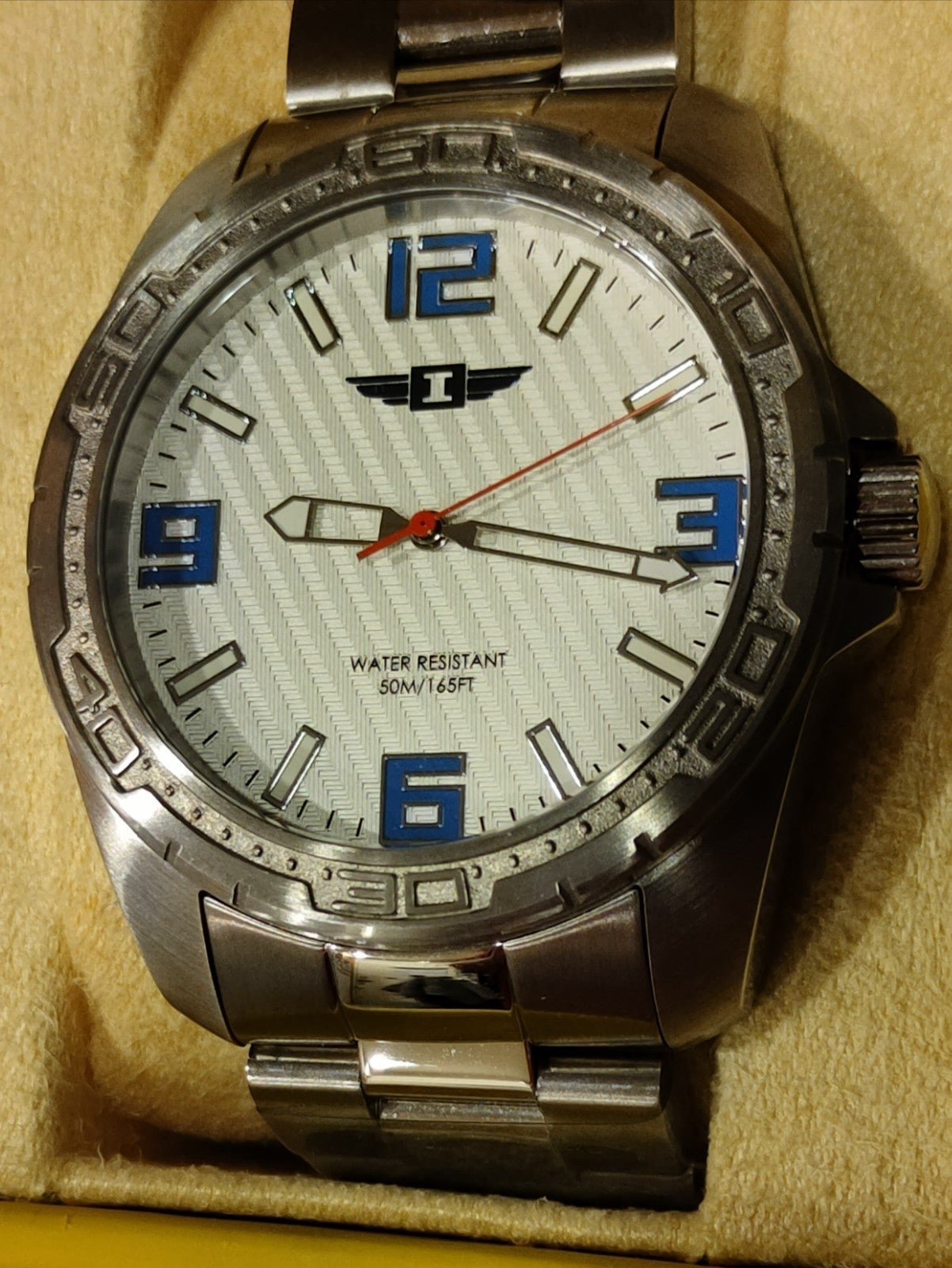 I by Invicta NWT 45mm Silver/Blue Dial Accents polished Stainless Steel Band