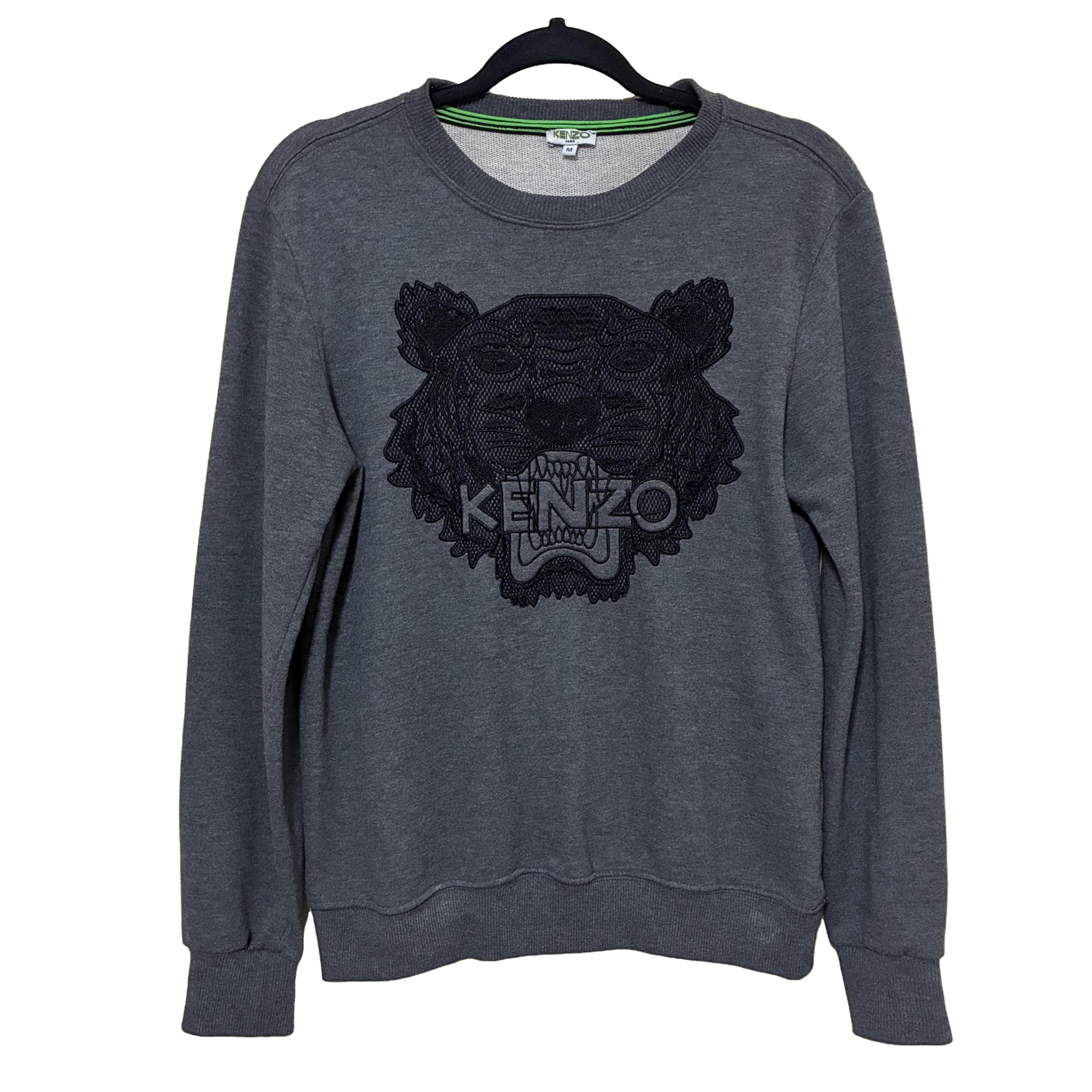 Kenzo Paris Embroidered Tiger Sweatshirt Men’s M Gray Black Long Sleeve Pullover