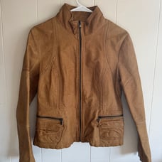 Jakett New York 100% Leather Moto Jacket Lined Women M Boho 70s Light Brown