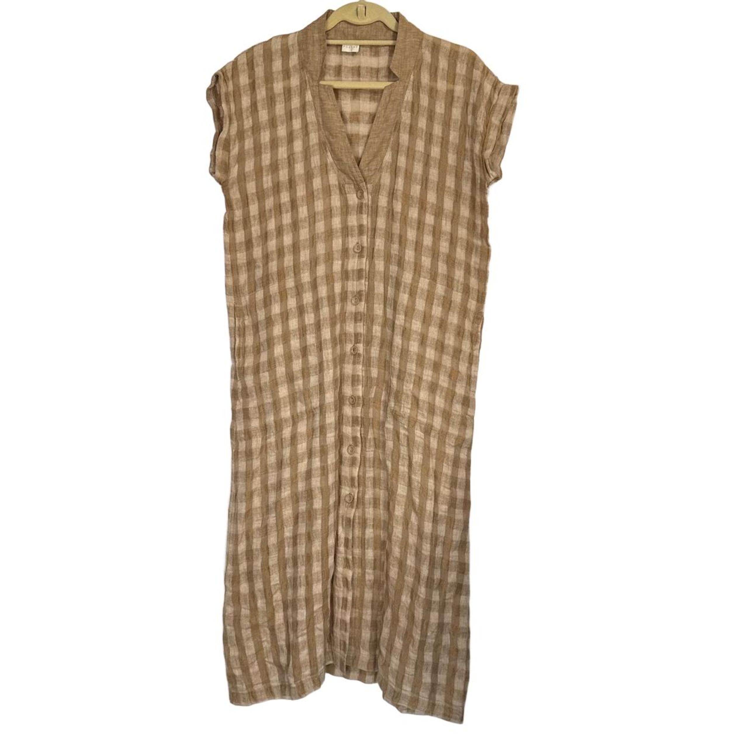 POETRY Dress Womens UK 8 US 4 Checkered Shirt VNeck Button Short Sleeve Linen