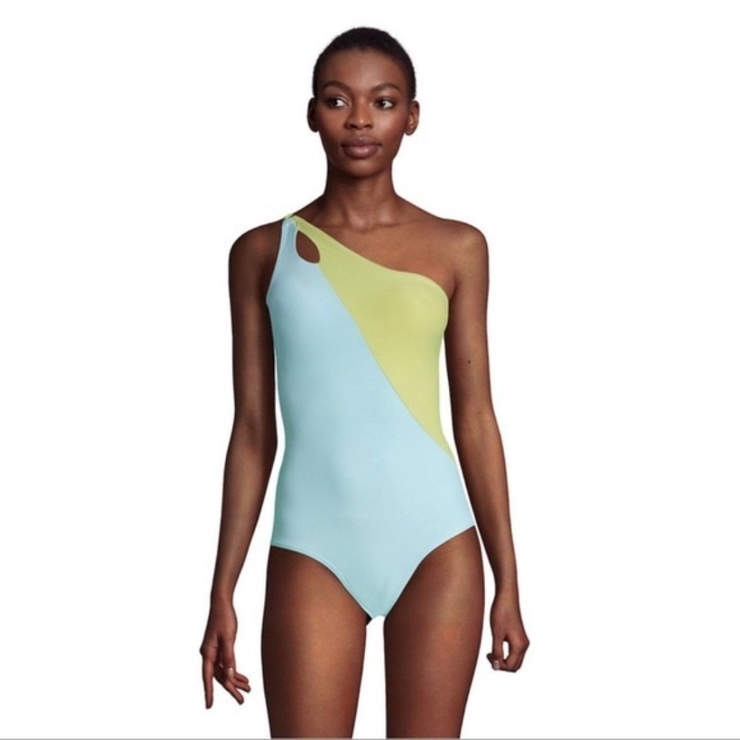 Land's End Women’s Tummy Control UPF 50 Asymmetrical One-Piece Swimsuit Size 10