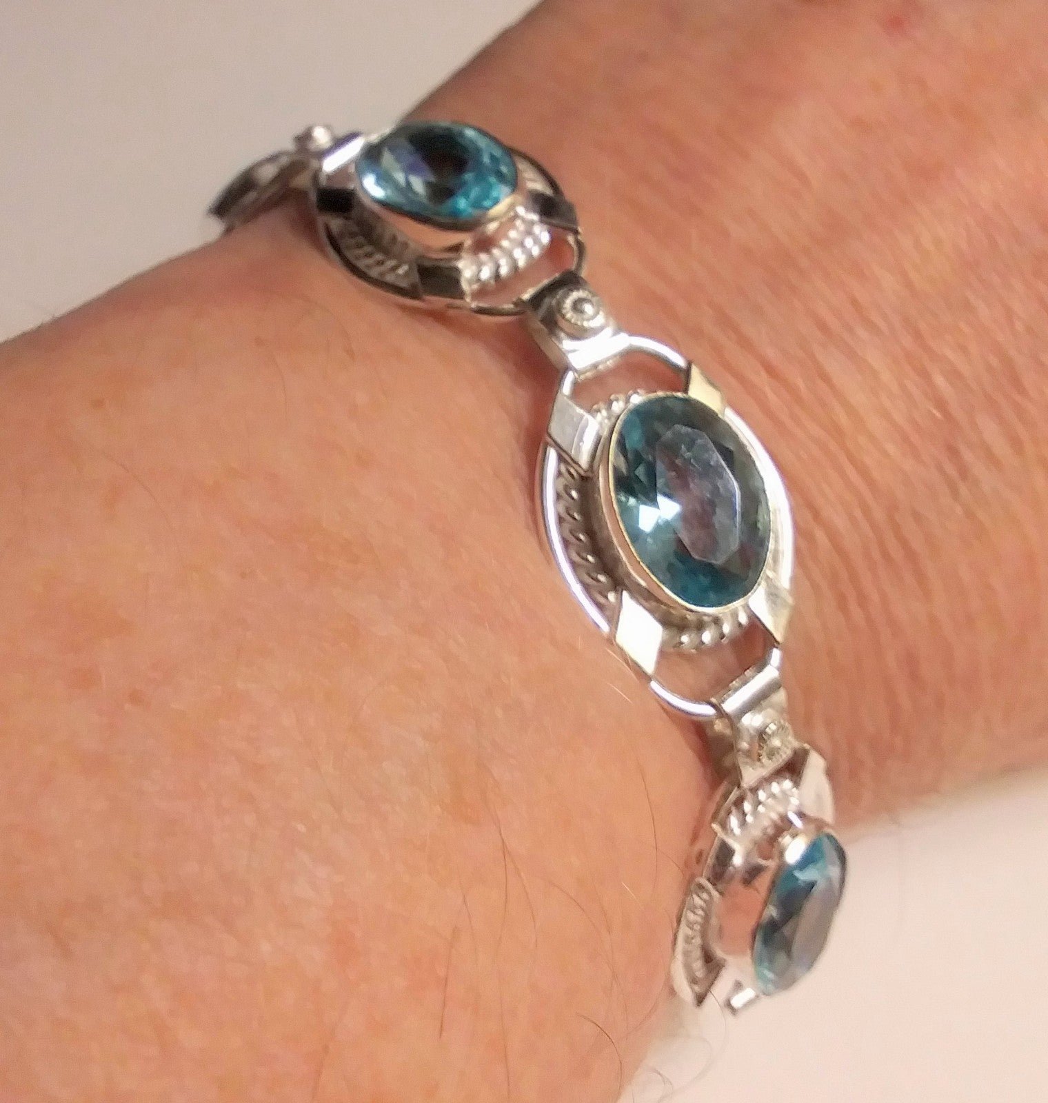 Stunning 925 Sterling Silver Blue Topaz Bracelet