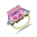 Vintage Sterling Silver Gold Wash Large Asscher Pink CZ 3 Stone Ring SR-3308