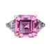 Vintage Sterling Silver Gold Wash Large Asscher Pink CZ 3 Stone Ring SR-3308