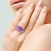 Vintage Sterling Silver Gold Wash Large Asscher Pink CZ 3 Stone Ring SR-3308