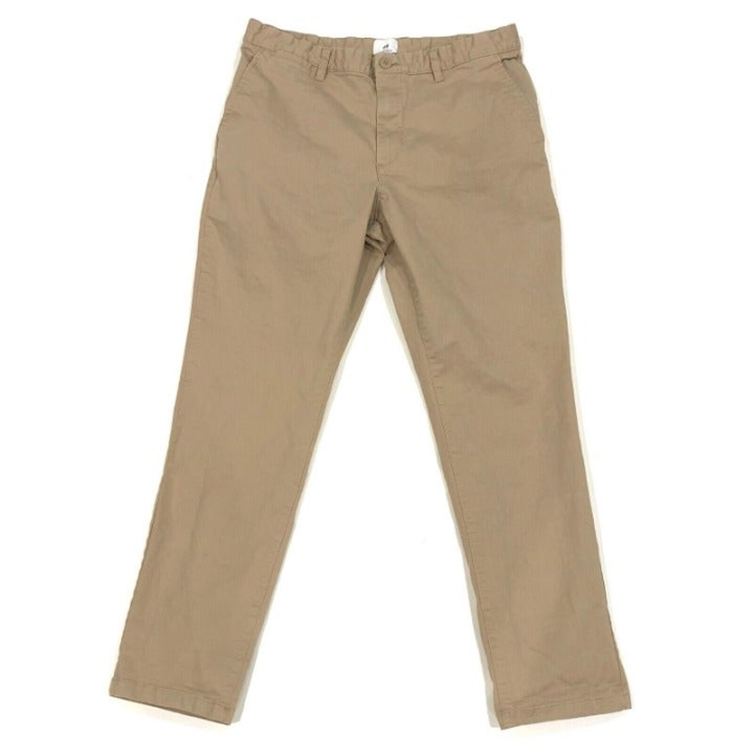 H&M Mens Tan Khaki Chino Pants Comfort Straight Leg Slim Fit Flat Front Size 34