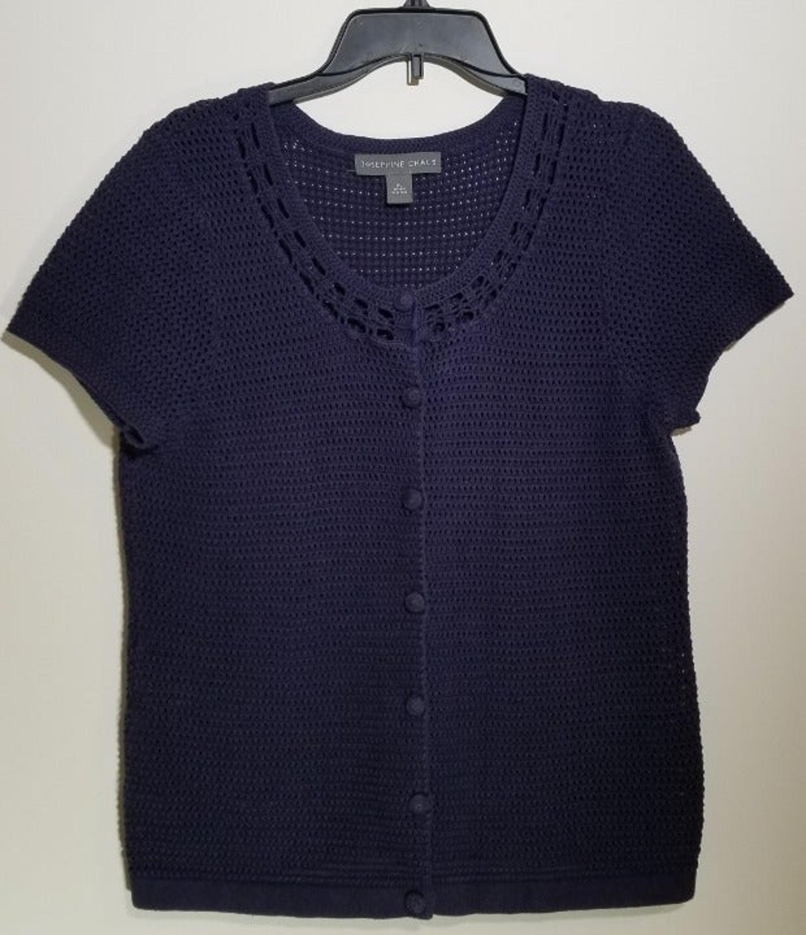 Josephine Chaus XL Women's Blue Cotton Short Sleeve Button Down Cardigan Sweater