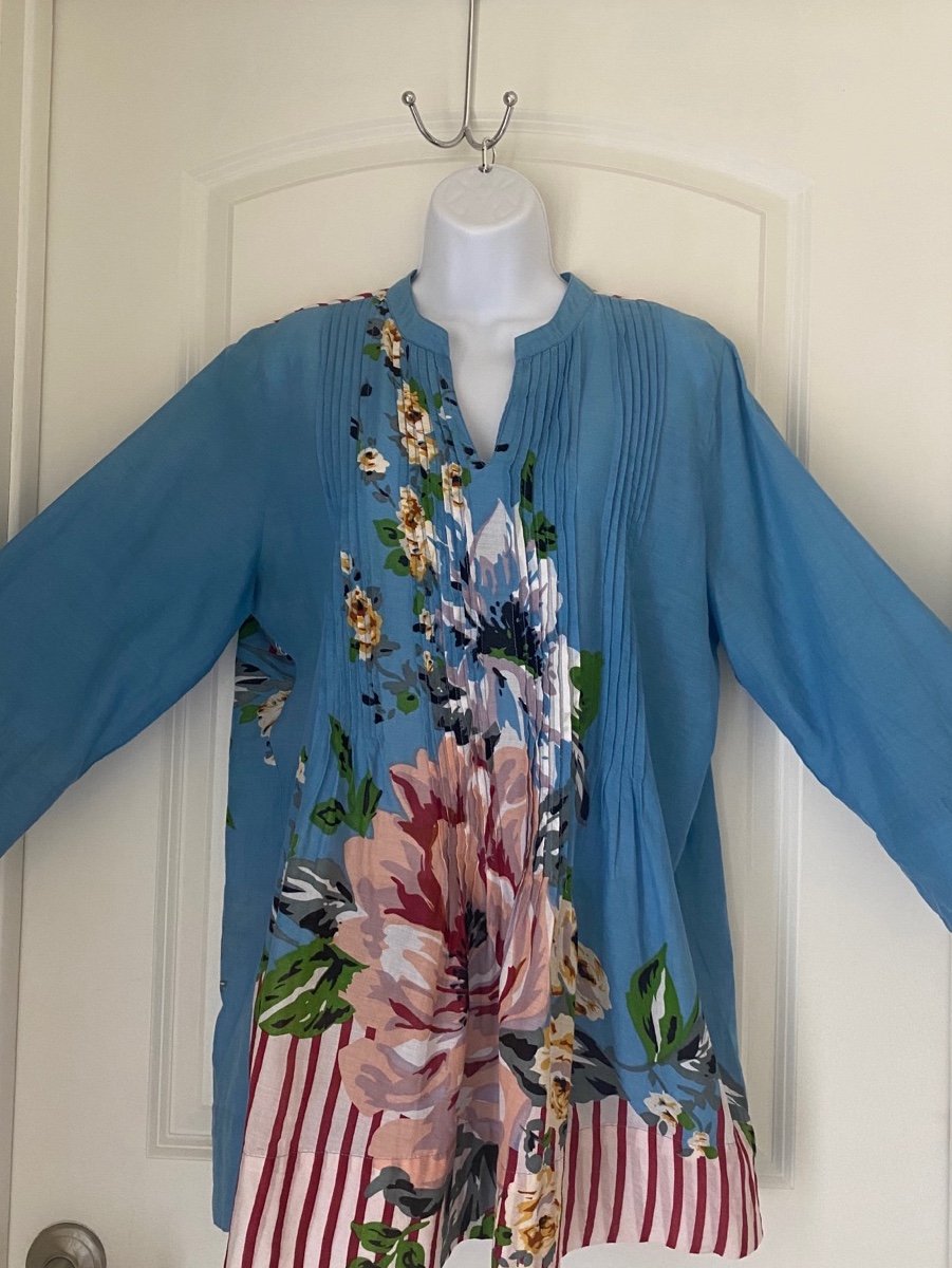 Soft Surroundings Floral Print Pleated Kimono Top Shirt Size PL