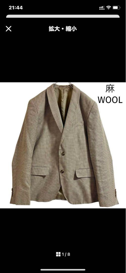 agnes b. Homme Wool Linen Check Pattern Tailored Jacket