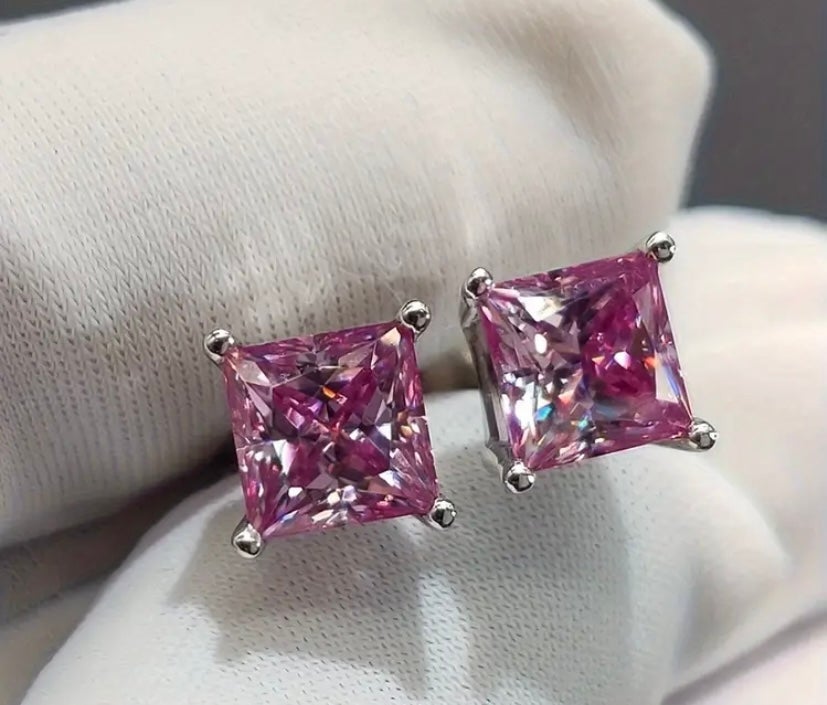 Pink Moissanite earrings pink Sapphire Solid 925 Sterling Silver Stud 1ct each