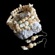 Handmade Ocean Memory Wire Bracelet and Earring Set