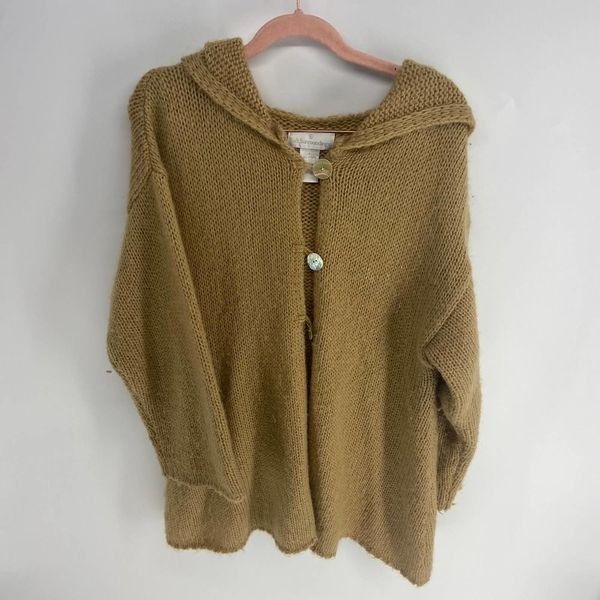 Soft Surroundings Camel Oversize Knit Hooded Cardigan Poncho Sweater Womens S