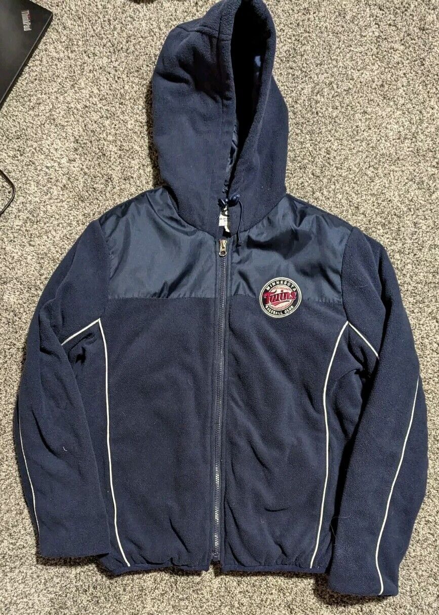 Vintage Minnesota Twins Fleece Jacket With Hood Mens Large Navy Full Zip Quilted