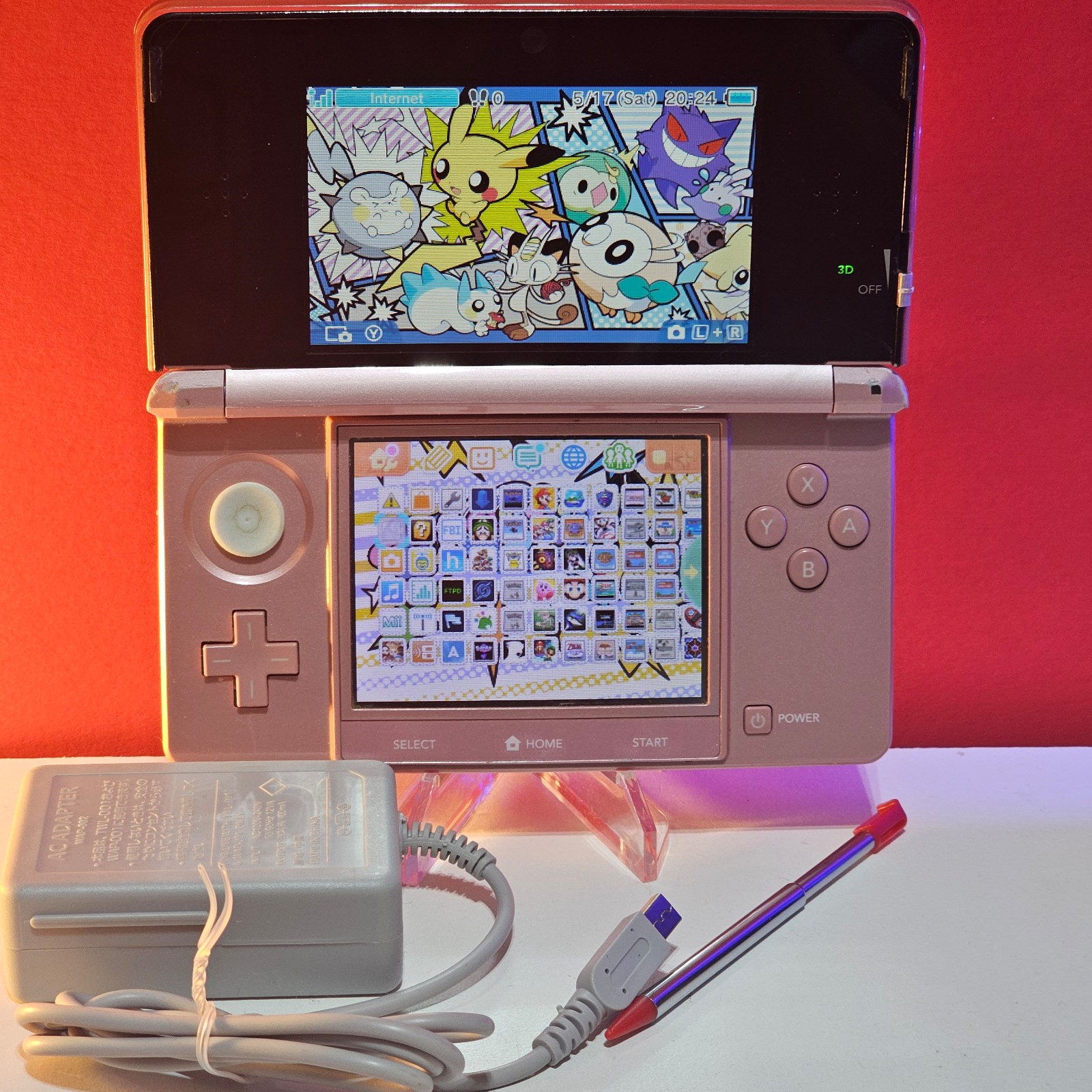 Nintendo 3DS Pearl Pink with Charger Stylus W/ Games Tested Working