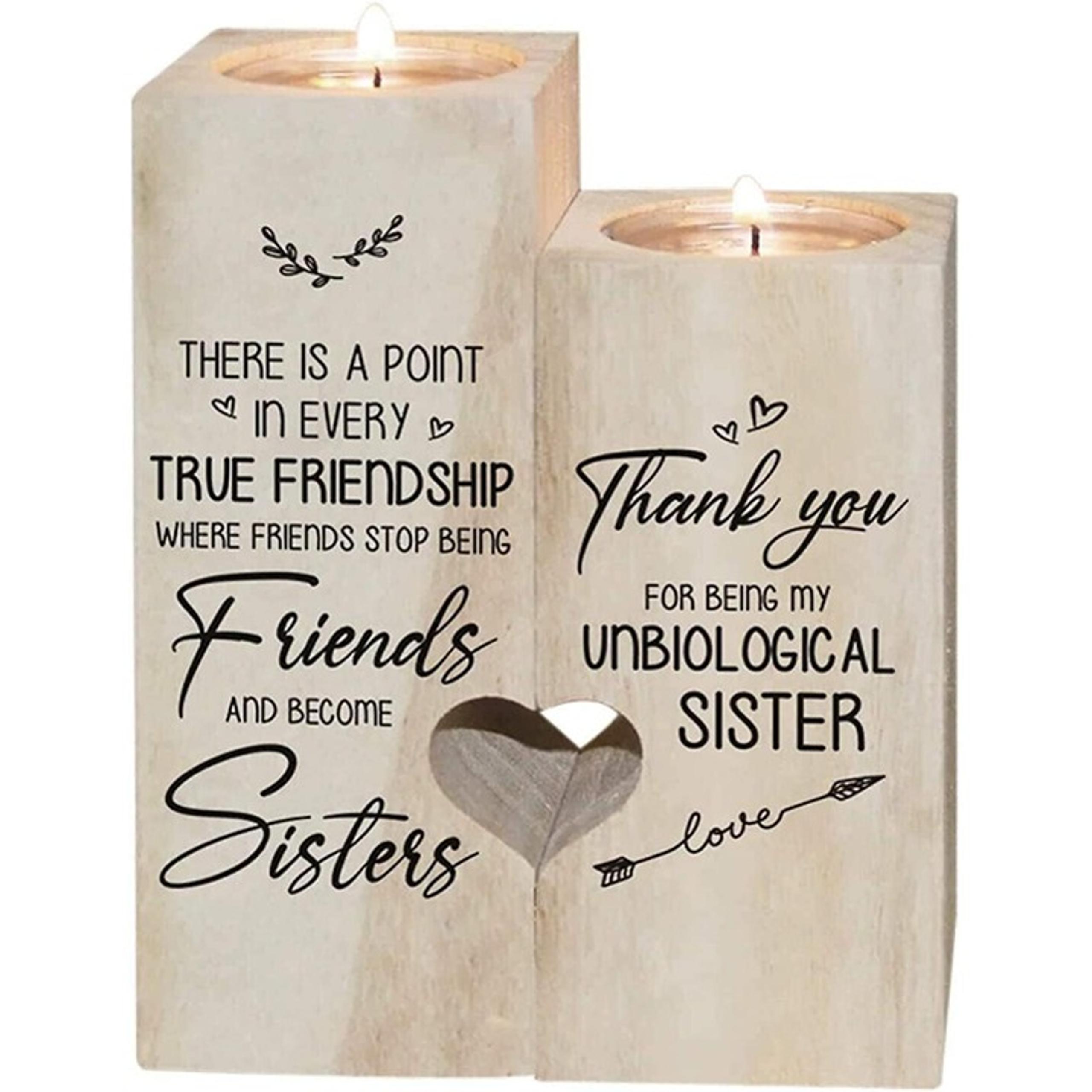 to My Bestie Candle Holder- Thank You for being Unbiological Sister Wooden Heart