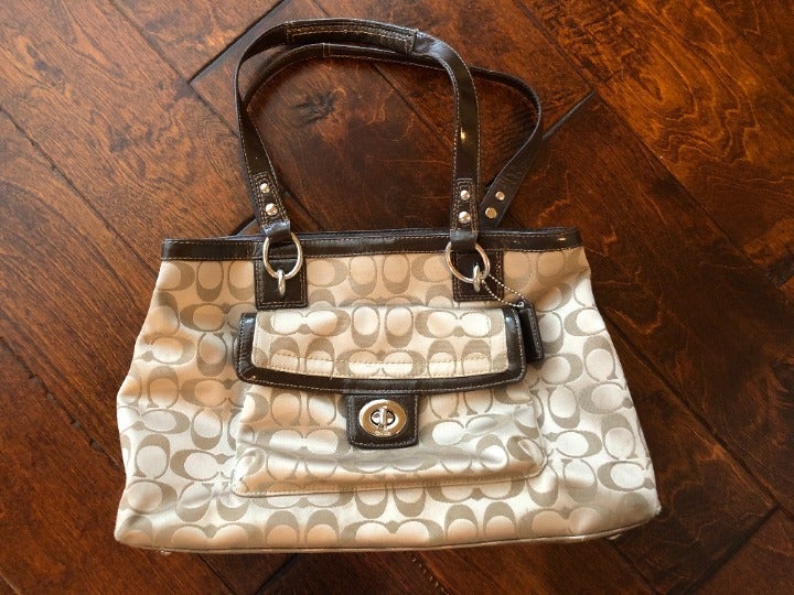 Coach brown khaki signature satchel/bag