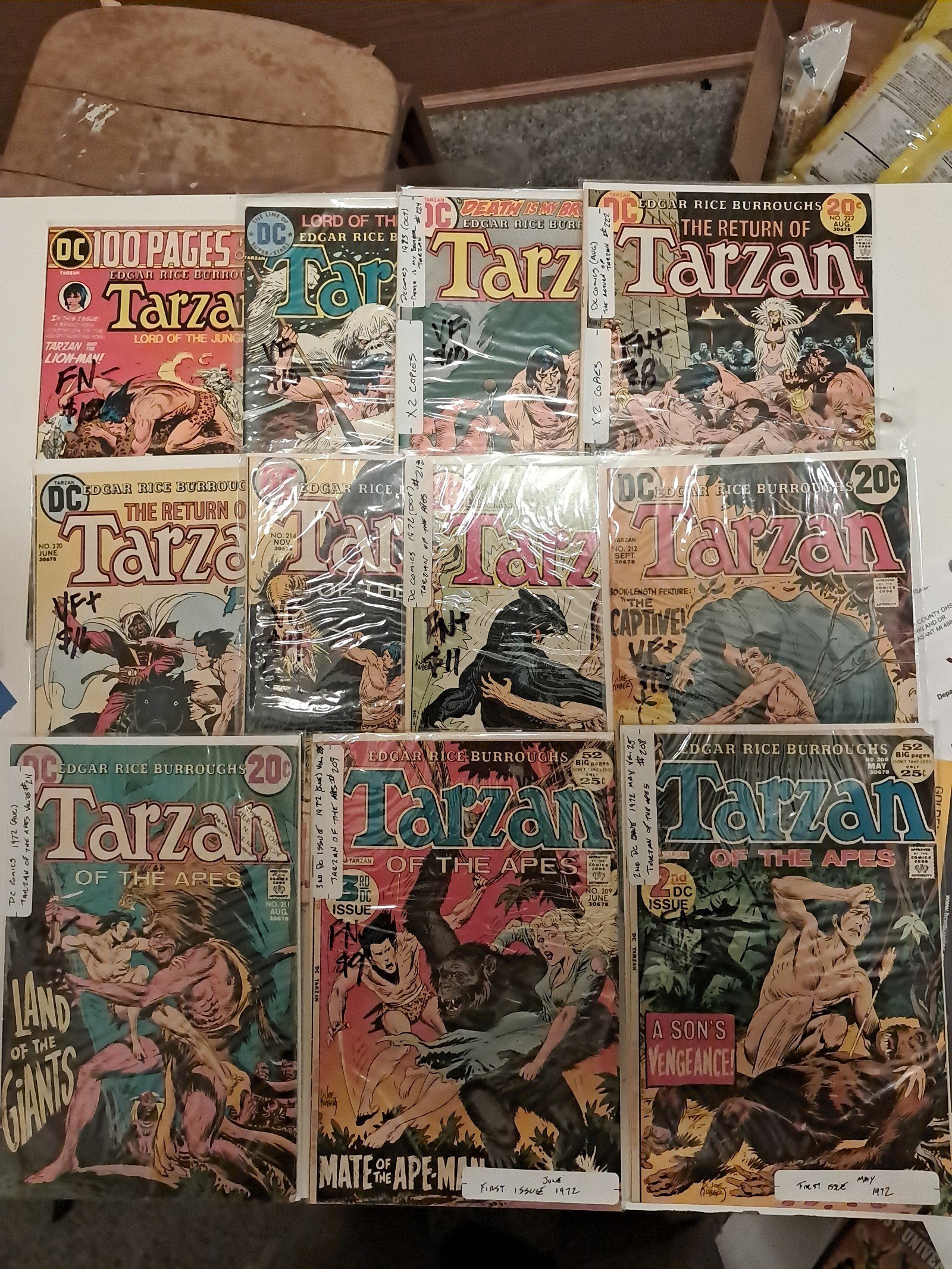 Bronze age Tarzan #208-231; 11 lot; 1972+ VF+ to FN-; 129 val. Free s; DC comic