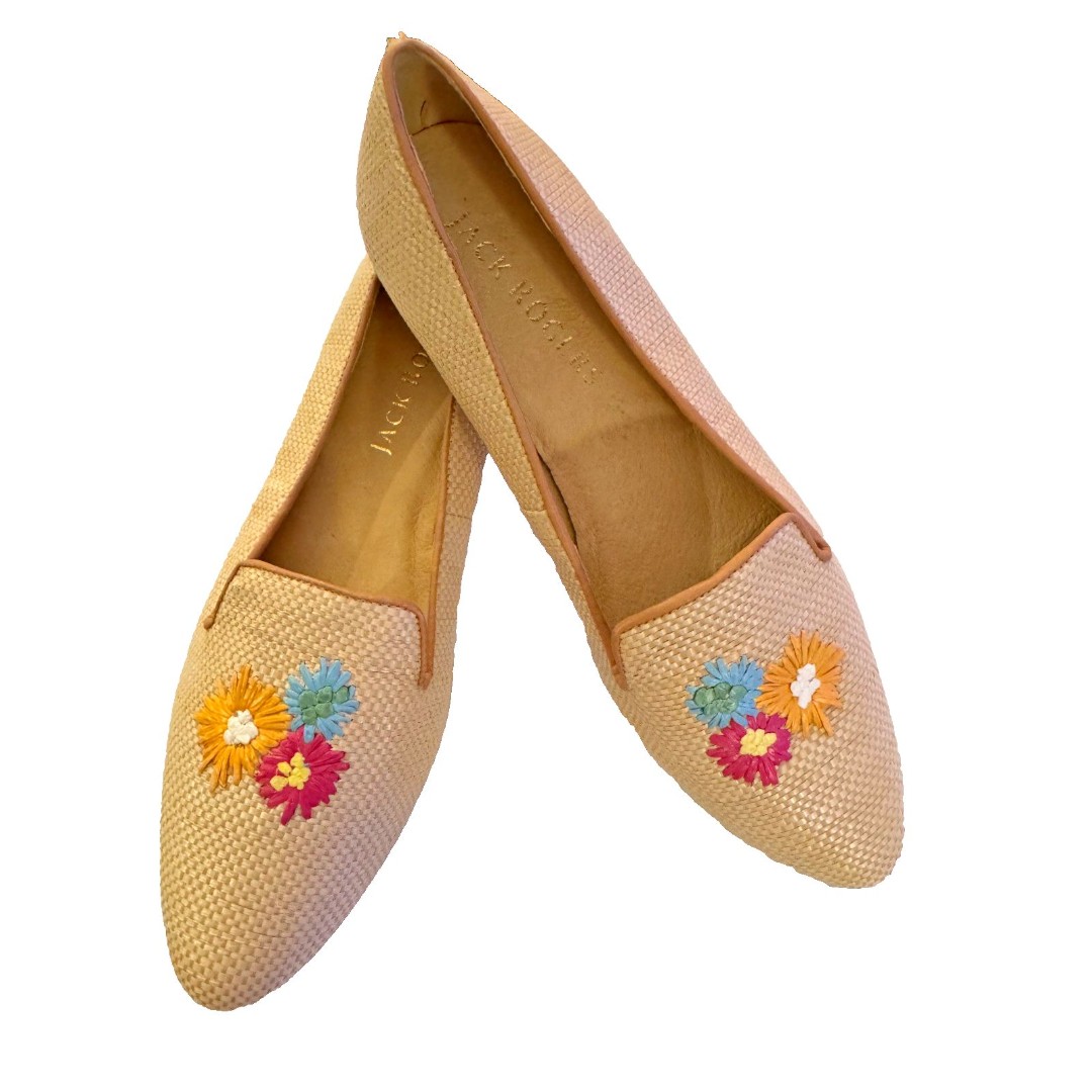 NEW Jack Rogers Women's Beige Slip-on Loafers Sz 10 Boho Flower Embroidered