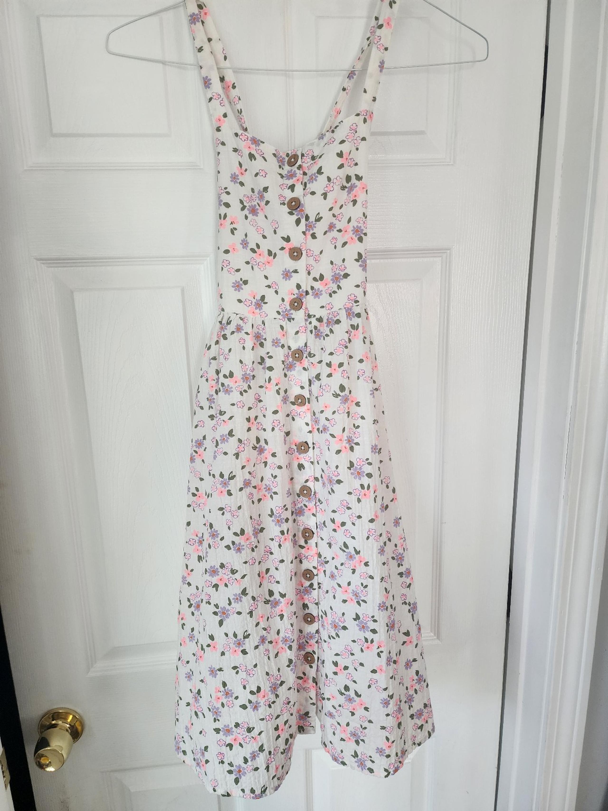 Girls Floral Summer Maxi Dress Size Large 10/12 White Pink Purple Flowers - New