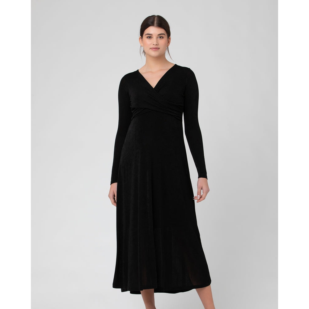 Ripe Women's Portia Nursing Midi Dress V-Neckline Black Size Medium NWT