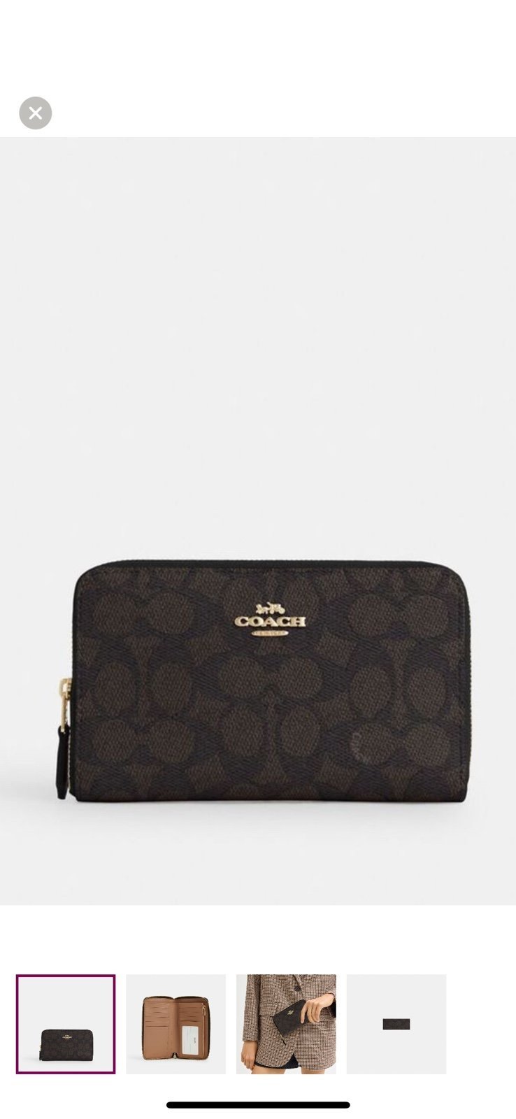 Coach zip around wallet signature canvas black walnut gold 228 NWT