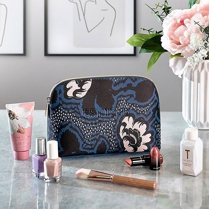 Ted Baker Dencon Graphic Floral Makeup Bag Dark Blue NWT