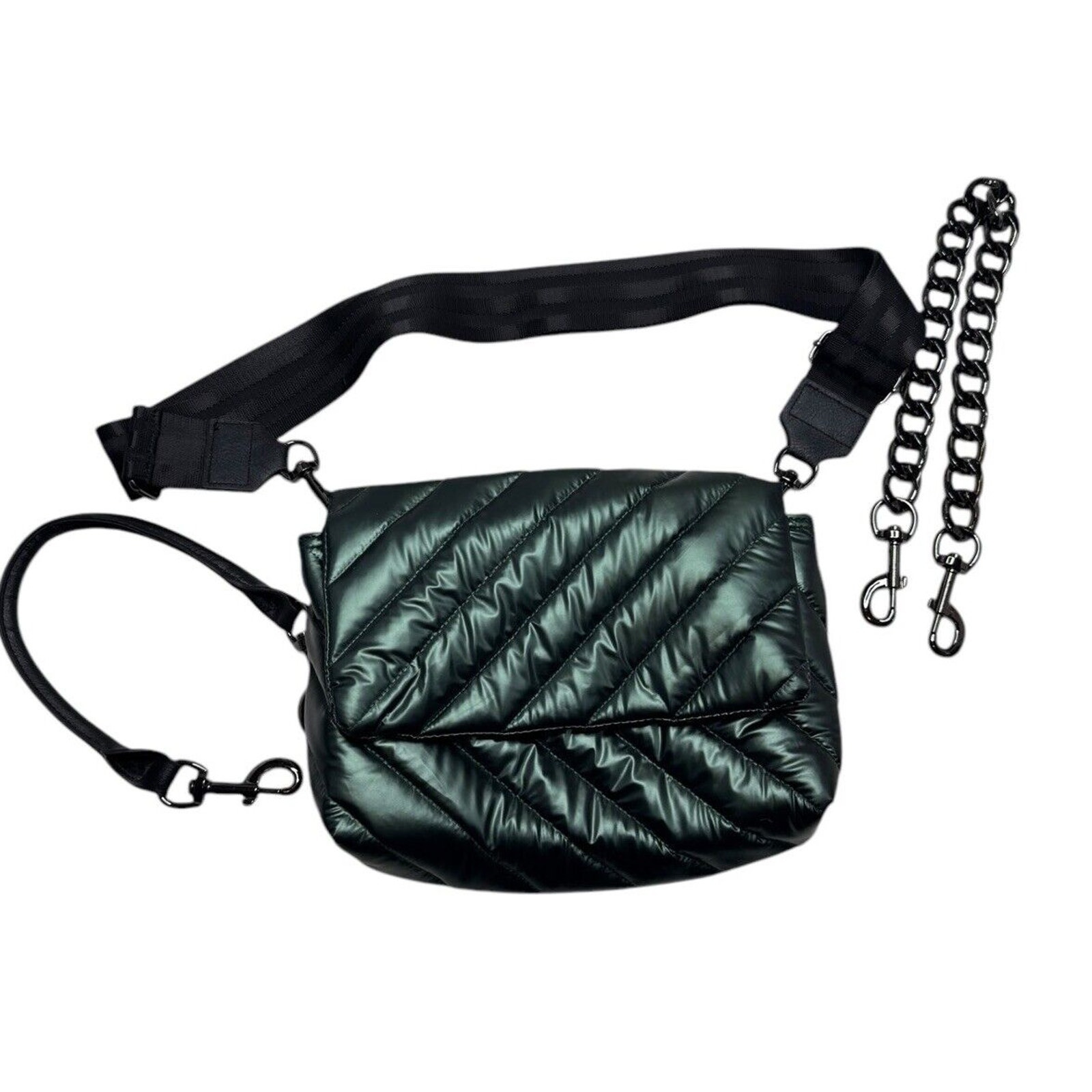 Think Royln Flap Diagonal Quilted Bag Emerald 3 Strap Puffer Crossbody Handbag