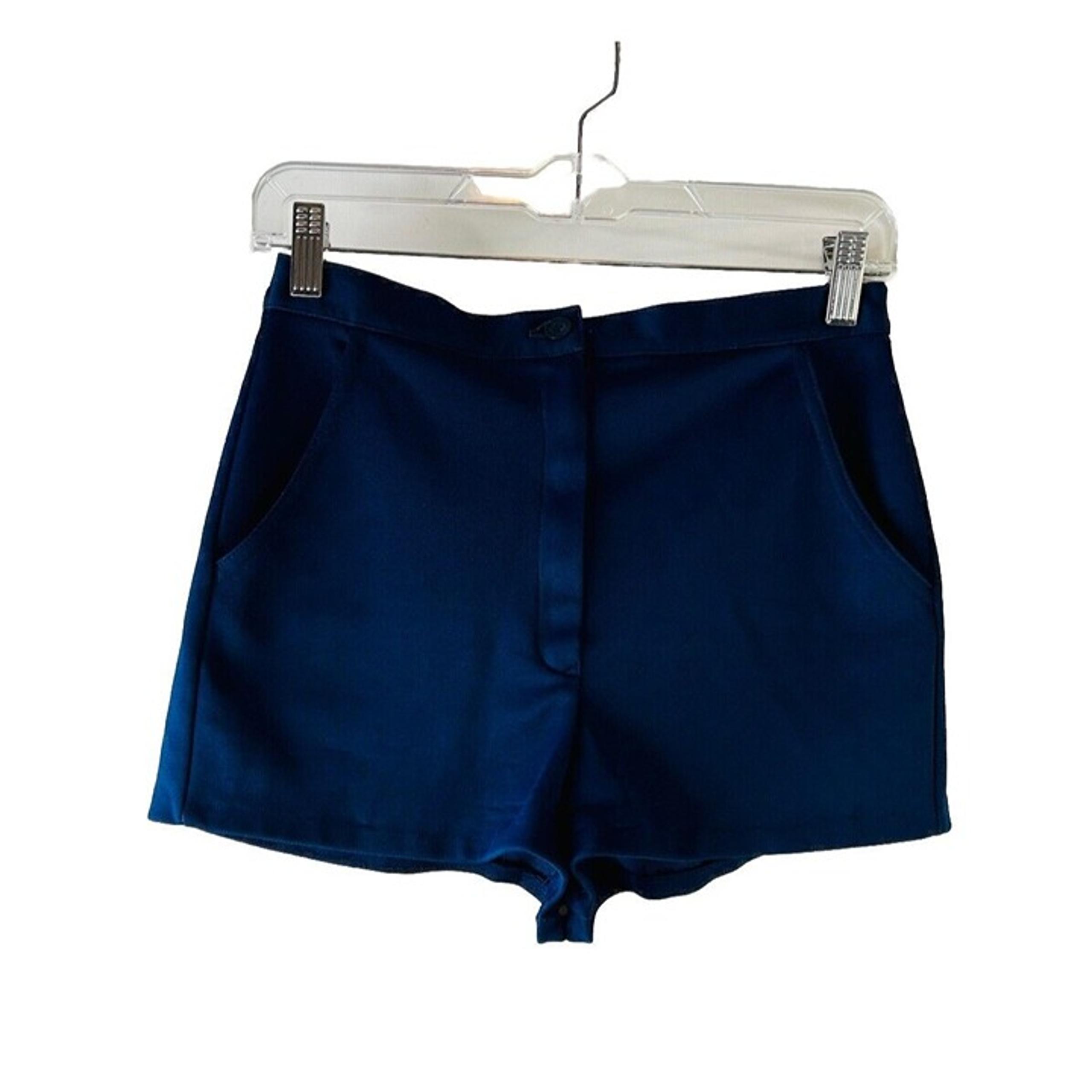 VTG 70s Womens 12 High Rise Knit Short Shorts Navy Blue Golf Tennis Preppy
