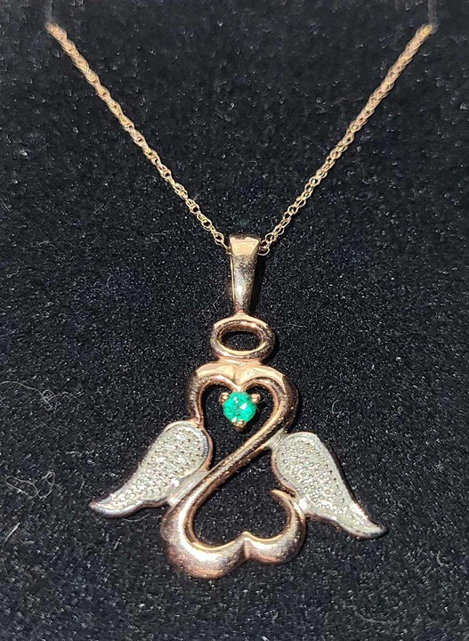 Open Hearts Family Birthstone and Diamond 10K Rose Gold Angel Pendant