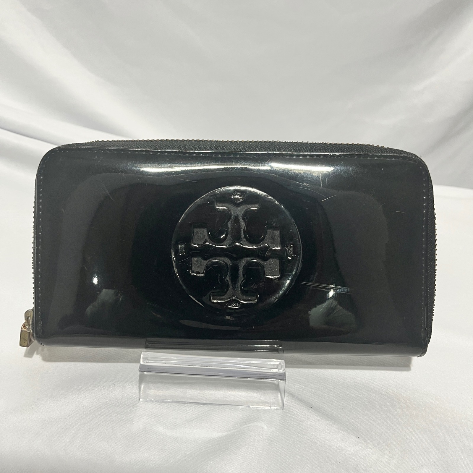 Tory Burch Wallet Black Patent Leather Zip Around Clutch