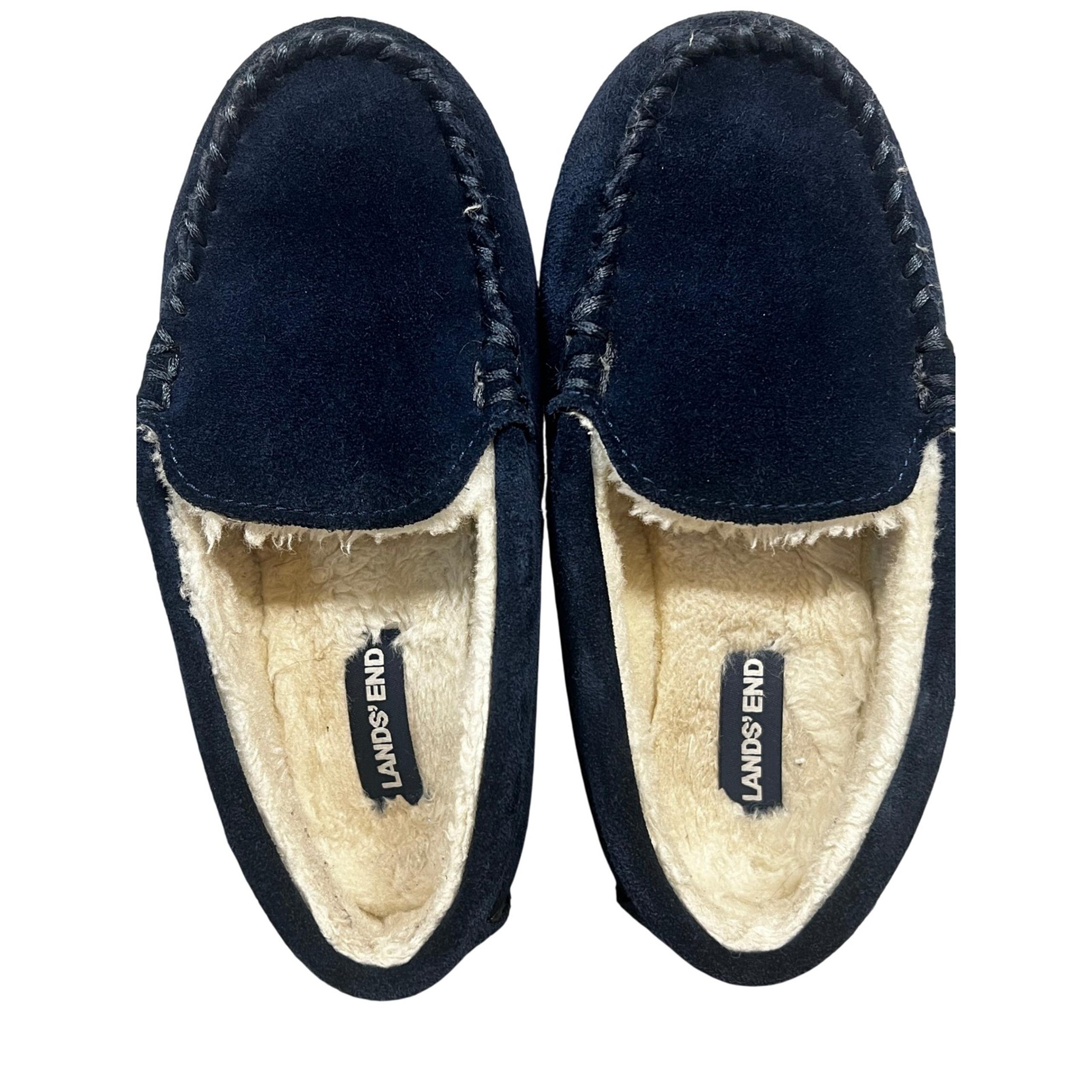 Lands' End Suede Moccasin Slippers Plush Lined Kids 1M