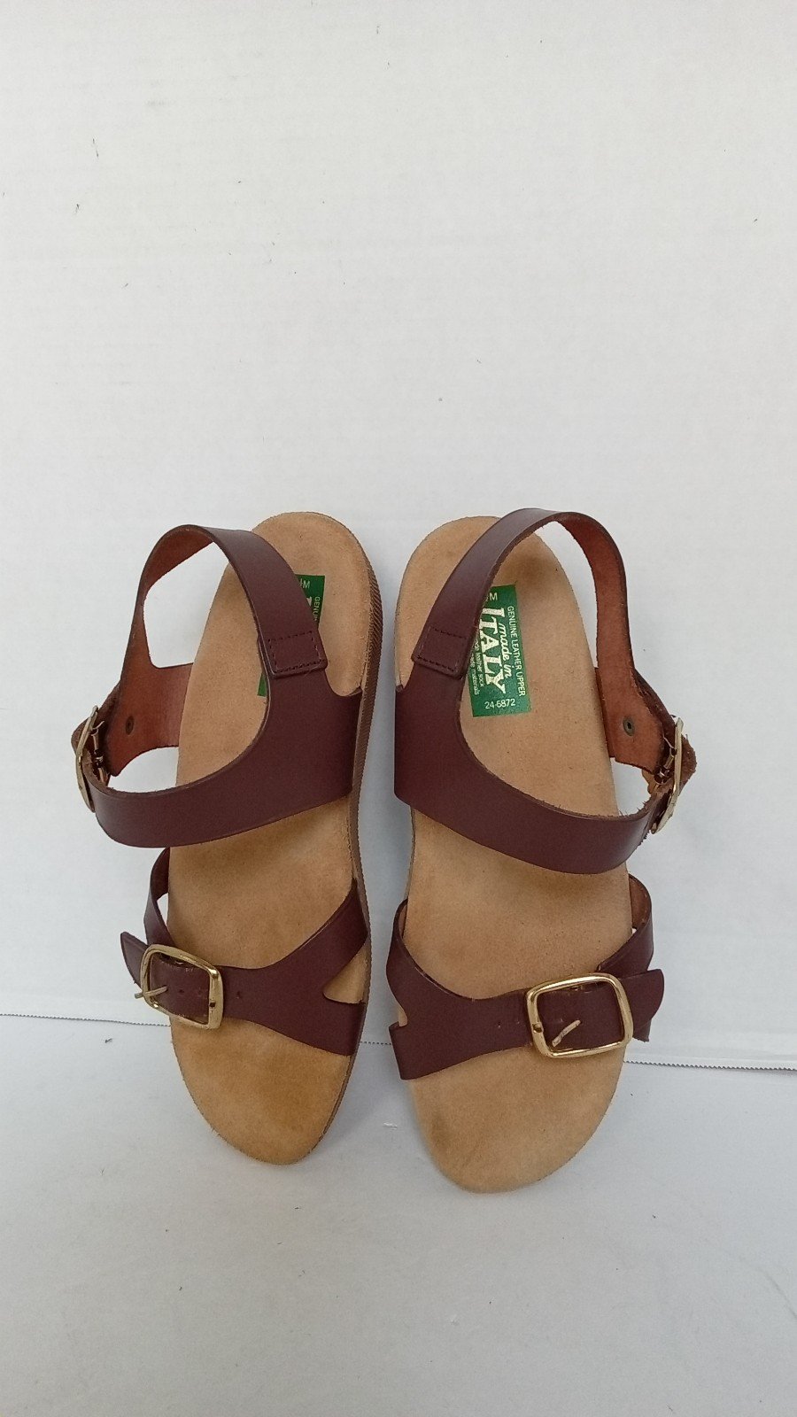 Italy Sandals Brown Leather Adjustable Buckle Strap Comfort Slides Size?