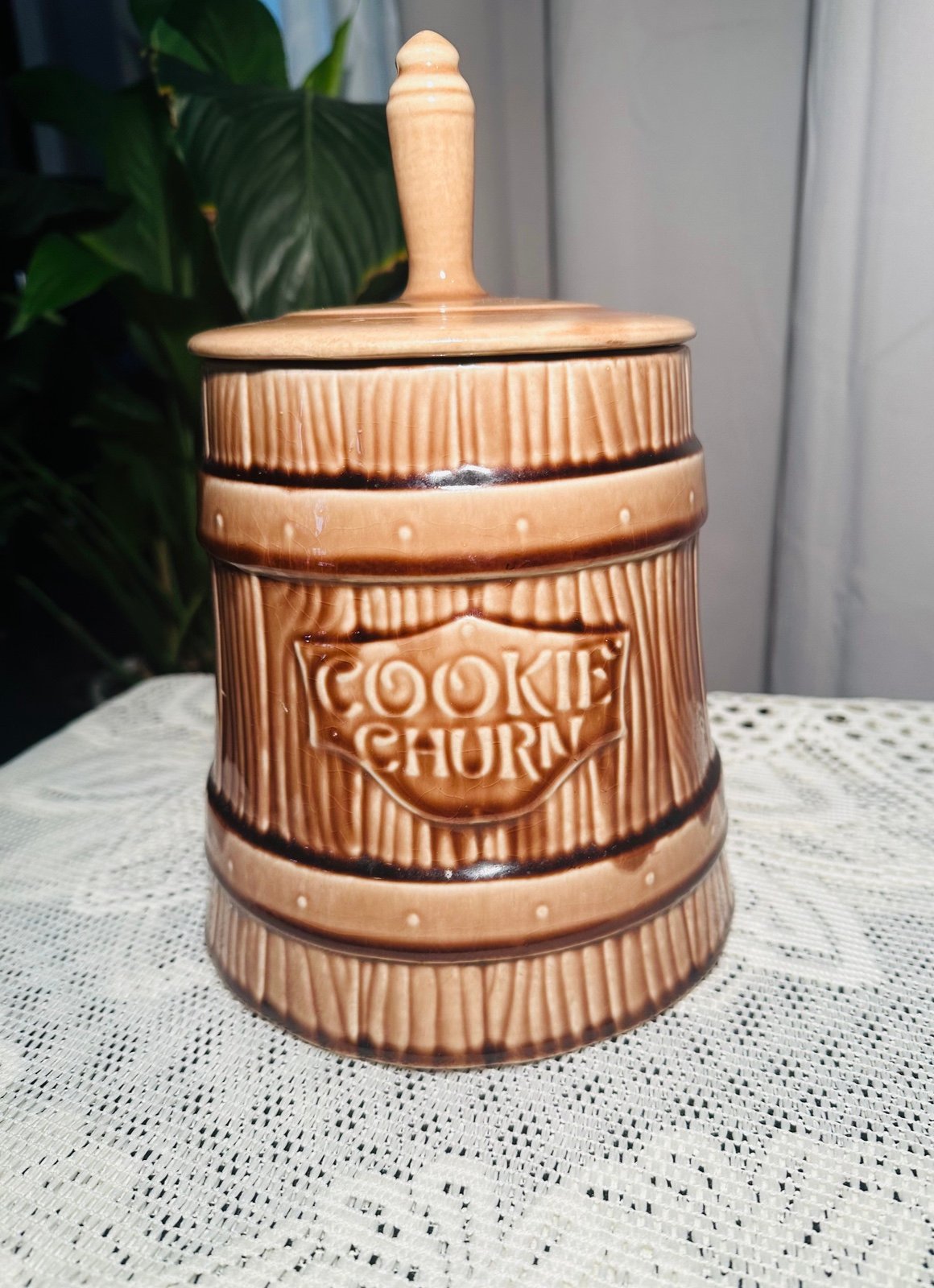 Vintage Cookie Jar, McCoy Canister, Brown Churn, Barrel Keg, Home Decor, Country