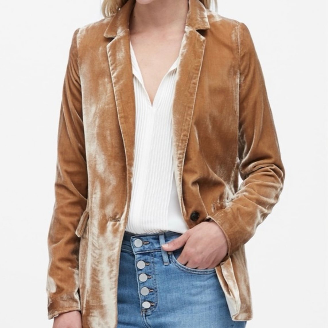 Banana Republic Women’s Size 6 Tan Crushed Velvet Blazer Pockets Office Party
